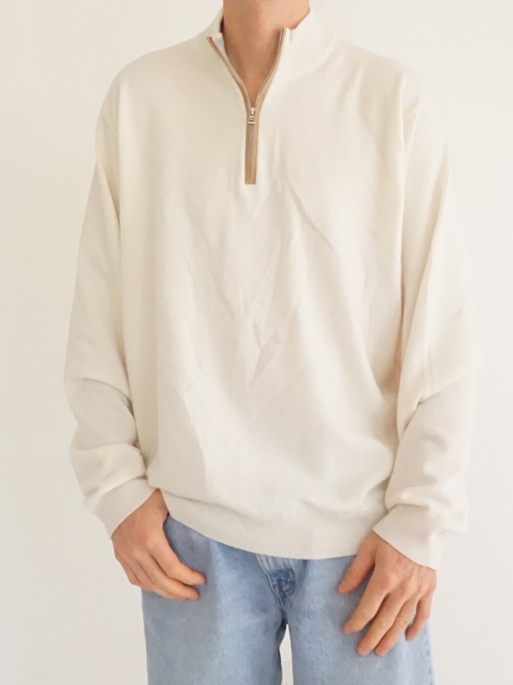 Peter Millar Cream Solid 97% Cashmere Blend Crown Crafted Quarter Zip Sweater 2X